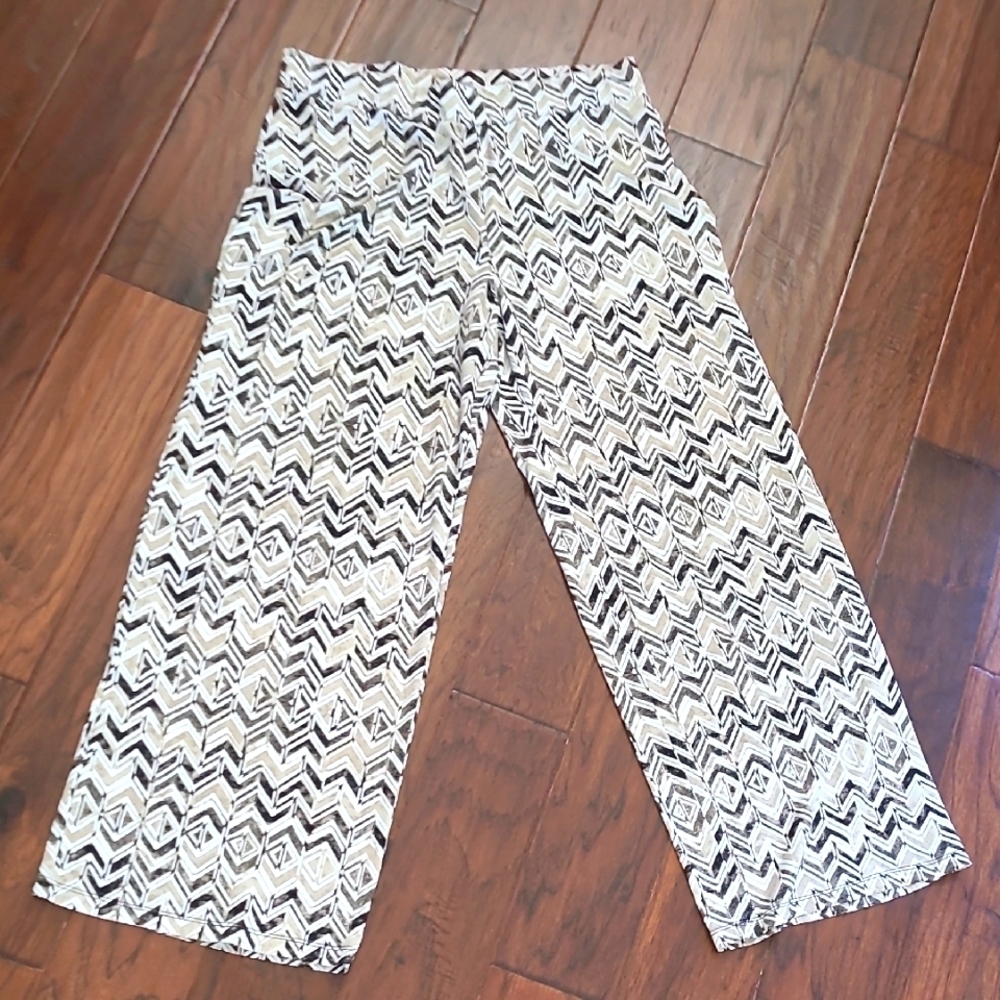 JM Collection Brown, Tan & Cream Chevron Print Wide Leg Pants size Large